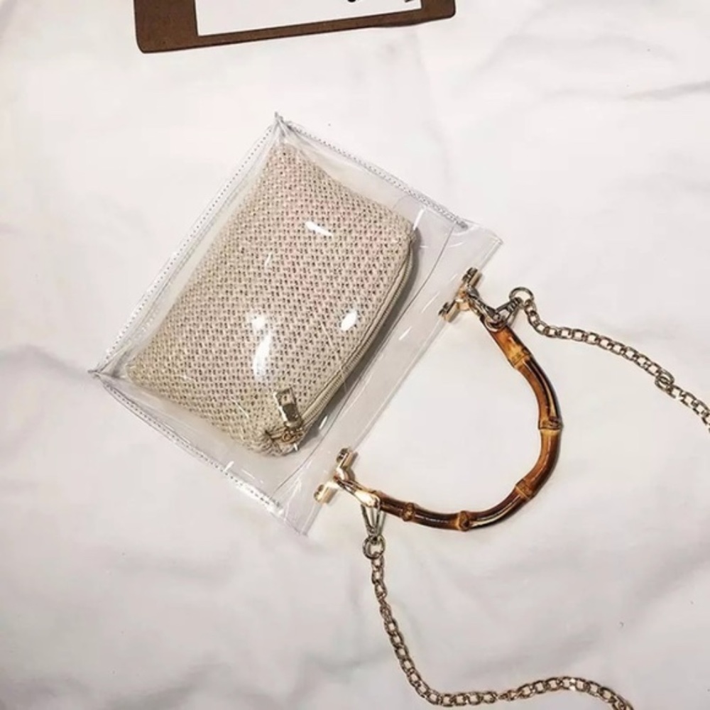 Cream Transparent Bamboo Handle Chain Handbag - Picture 3 of 3